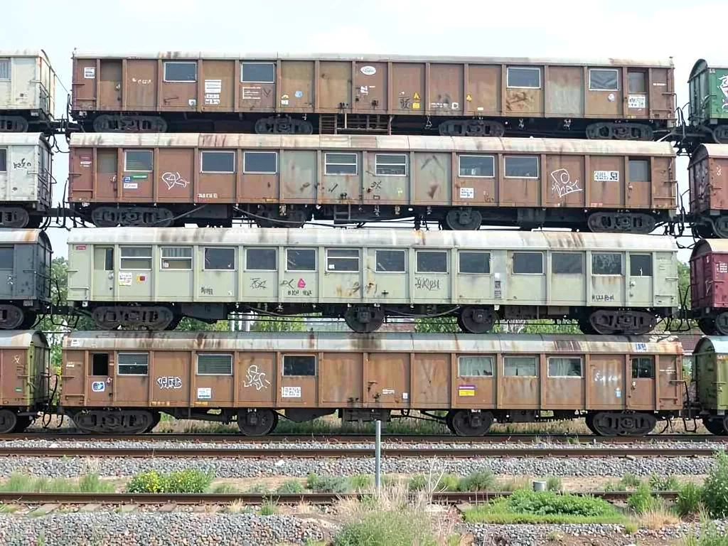 Train cars stacked as parallel lines