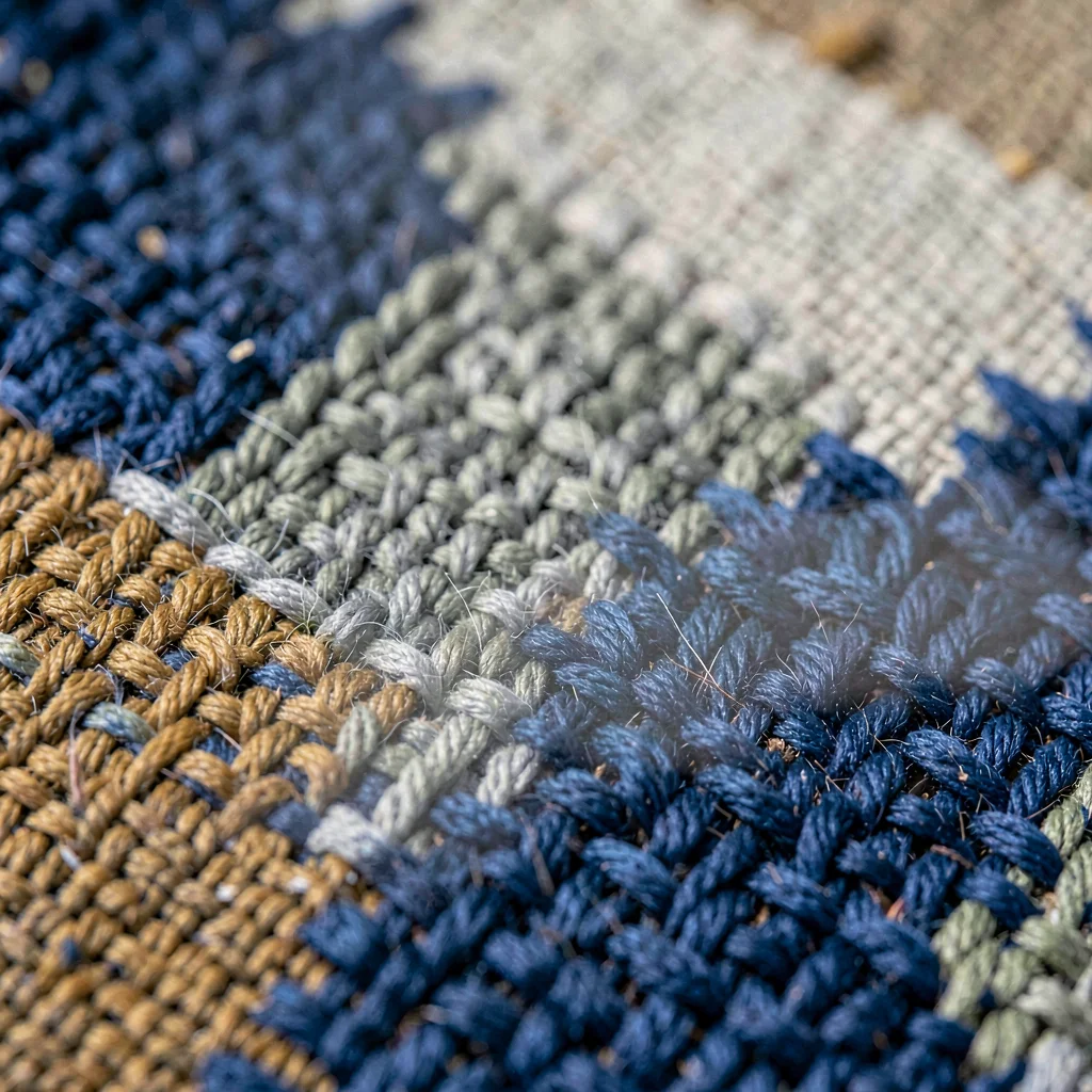 Ikat warp of linen transitions from indigo-deep into lichen-grey with blurred gh