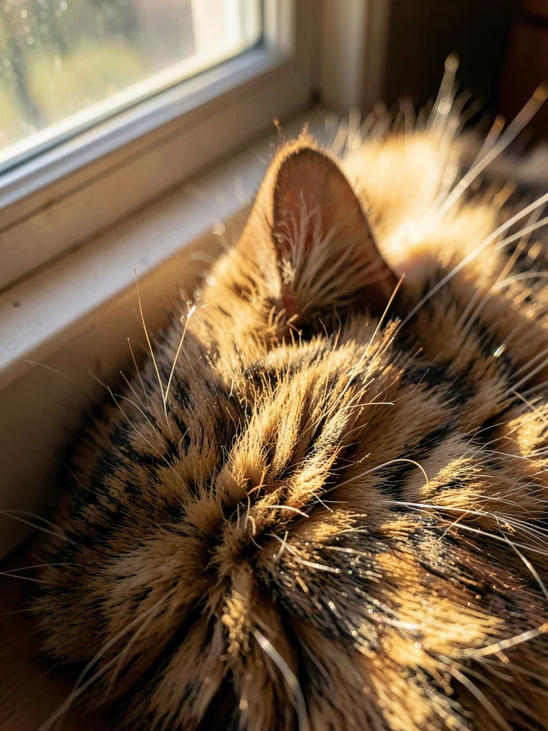Cat fur looking soft and warm in afternoon window light