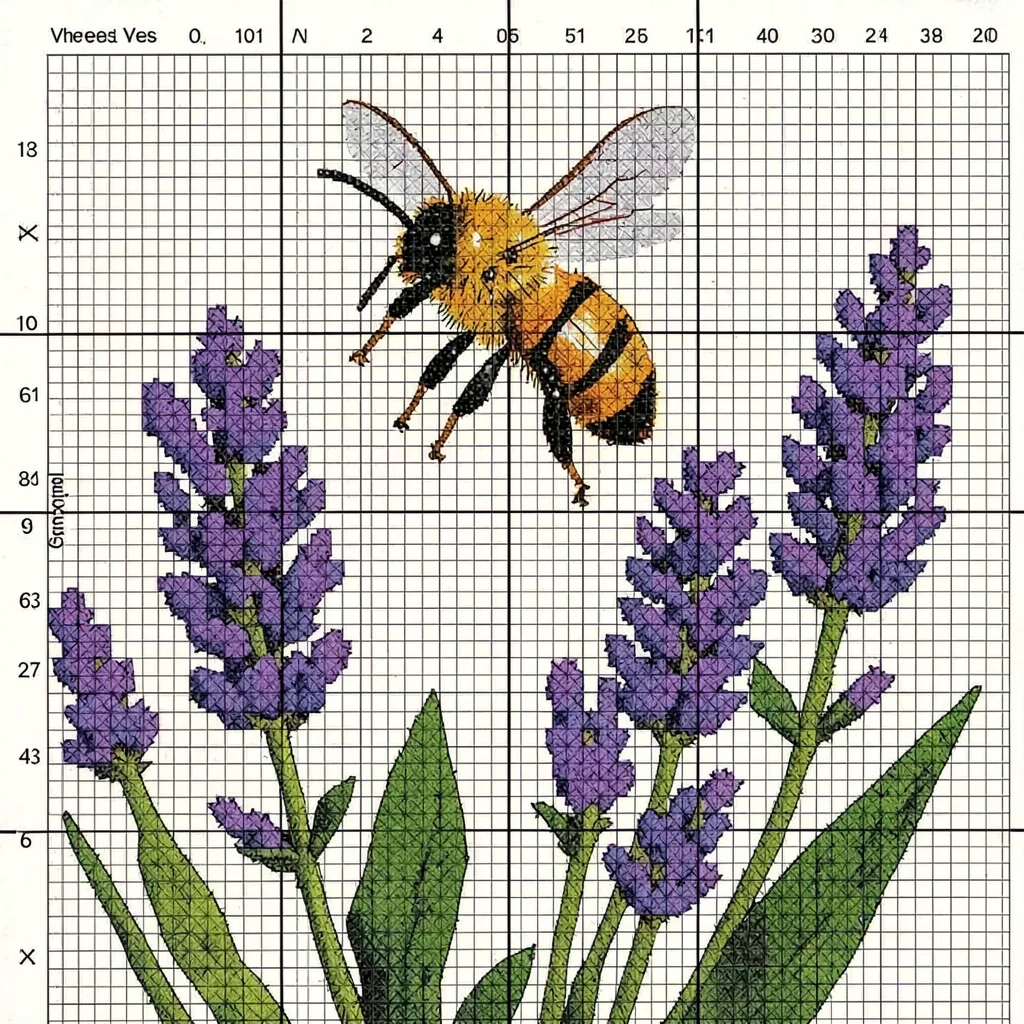 Cross-stitch bee on lavender
