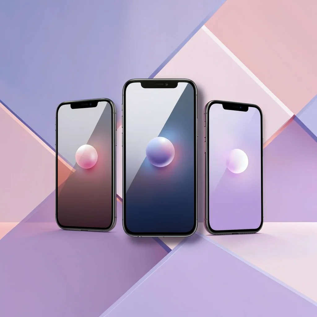 Marketing web banner of one phone center with three smaller phones fading behind