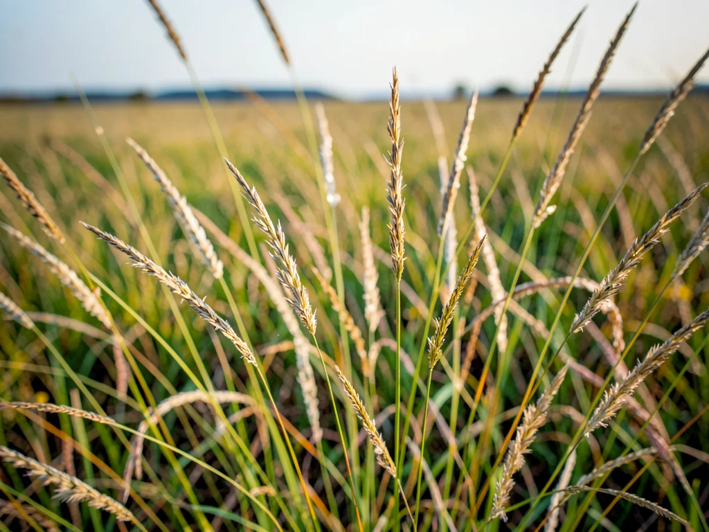 Prairie grass blades to distant horizon