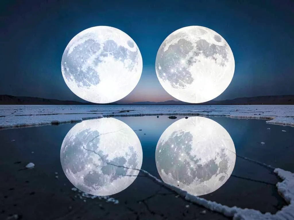 Moon and reflection as two equal disks