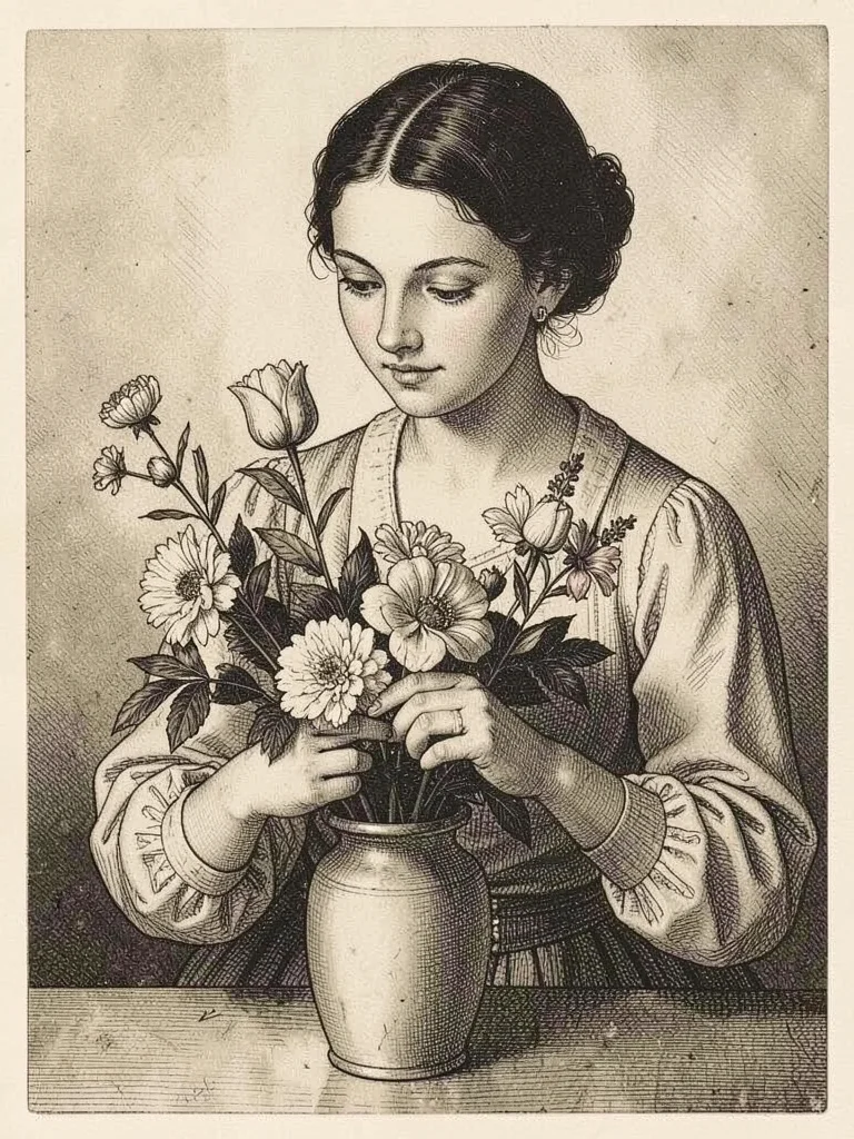 Woman arranging flowers