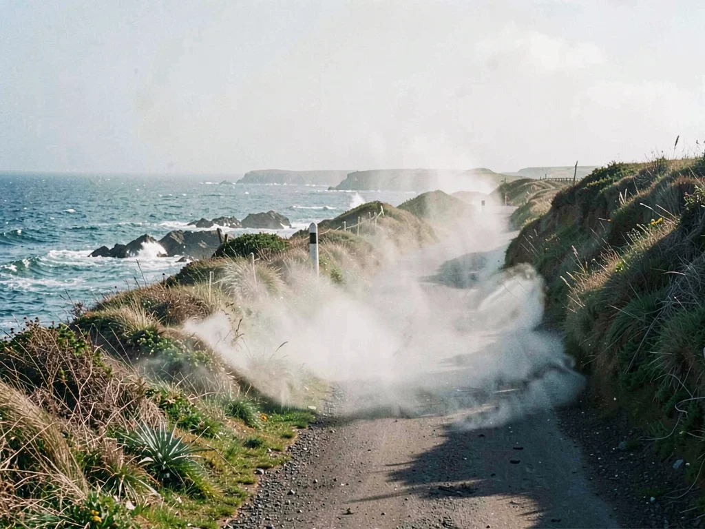 Coastal path in moderate spray