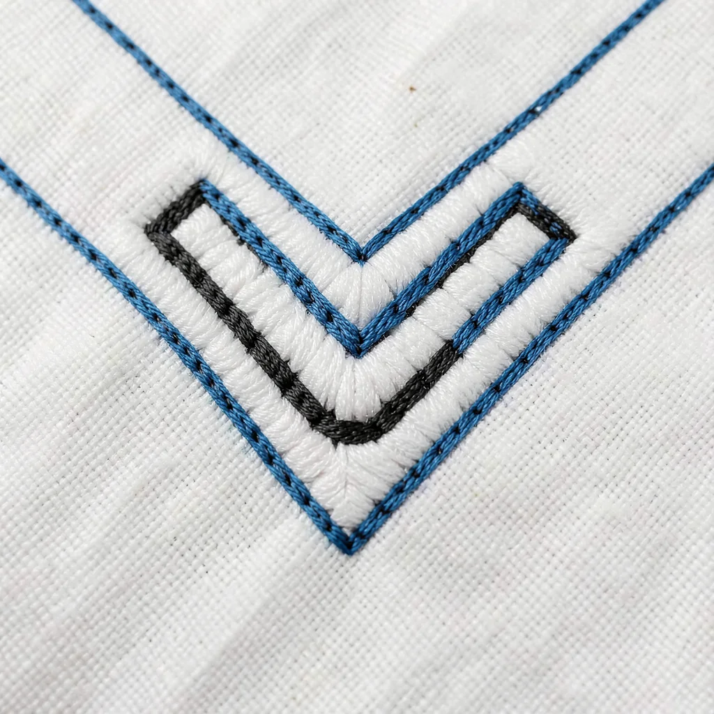 Corner motif detail — interlocking C and U forms meeting at right angle, white c