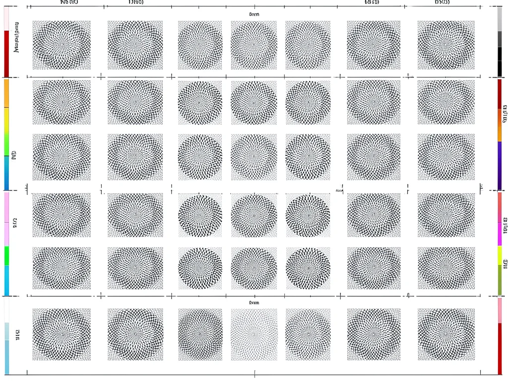 An uncut press sheet showing the same image repeated in a grid with trim marks b