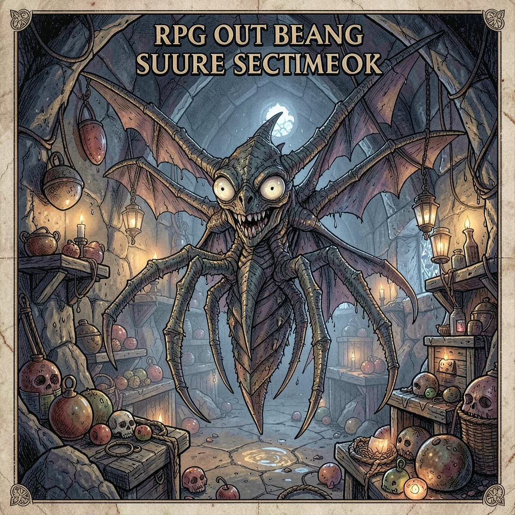 RPG sourcebook illustration, a beholder floating in its treasure-filled lair, al