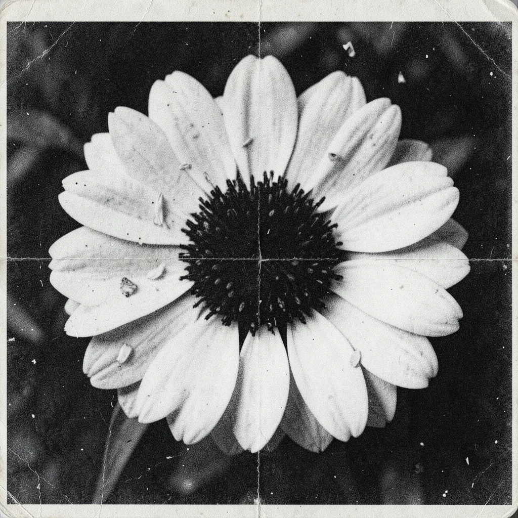 A flower losing petals through copy generations, outer petals vanished to white,