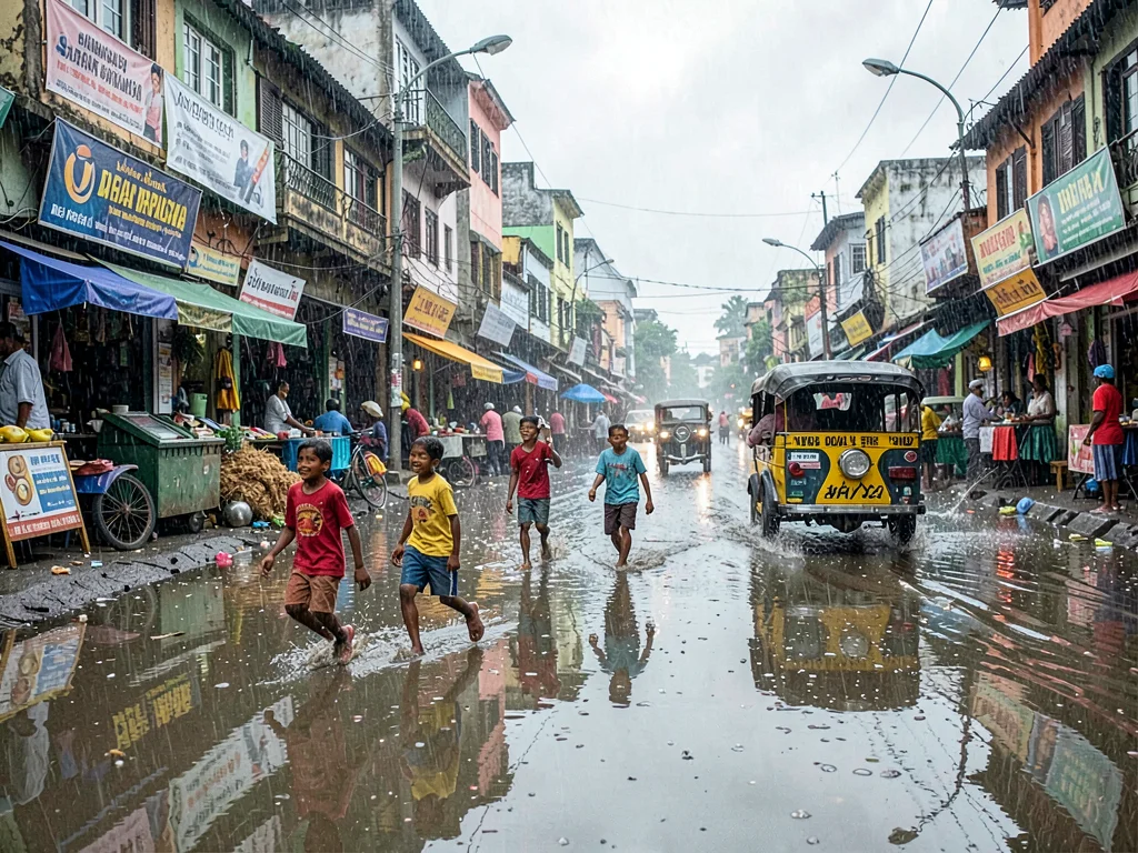 Children playing in flood water