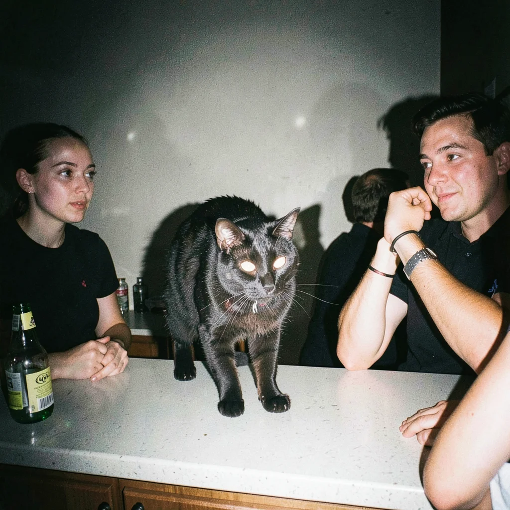 Bodega cat on counter at 3am
