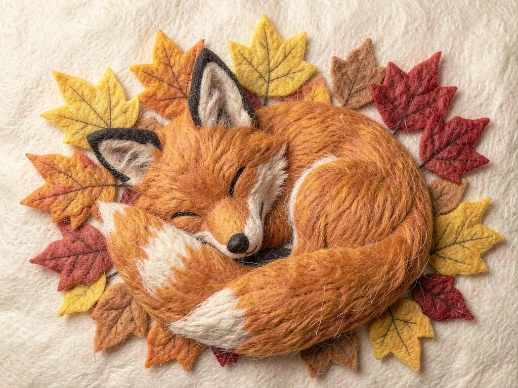 Sleeping fox in autumn leaves