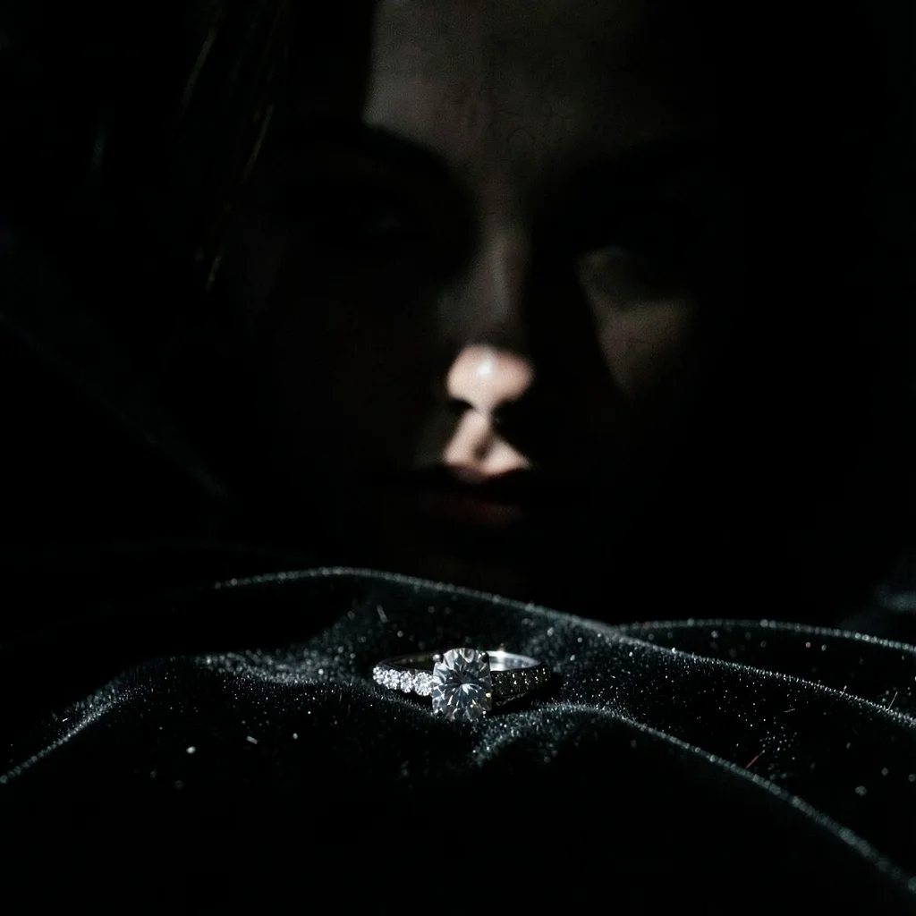 Jewelry on black velvet, directional light