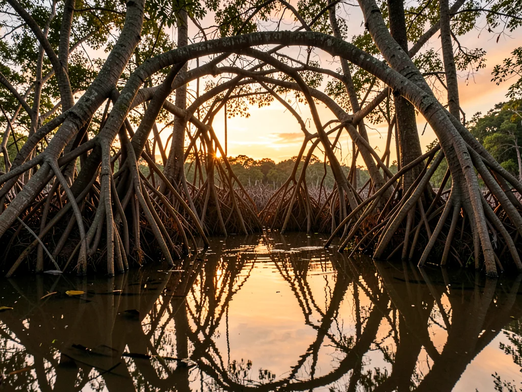 Golden Estuary Light Through Root Arch