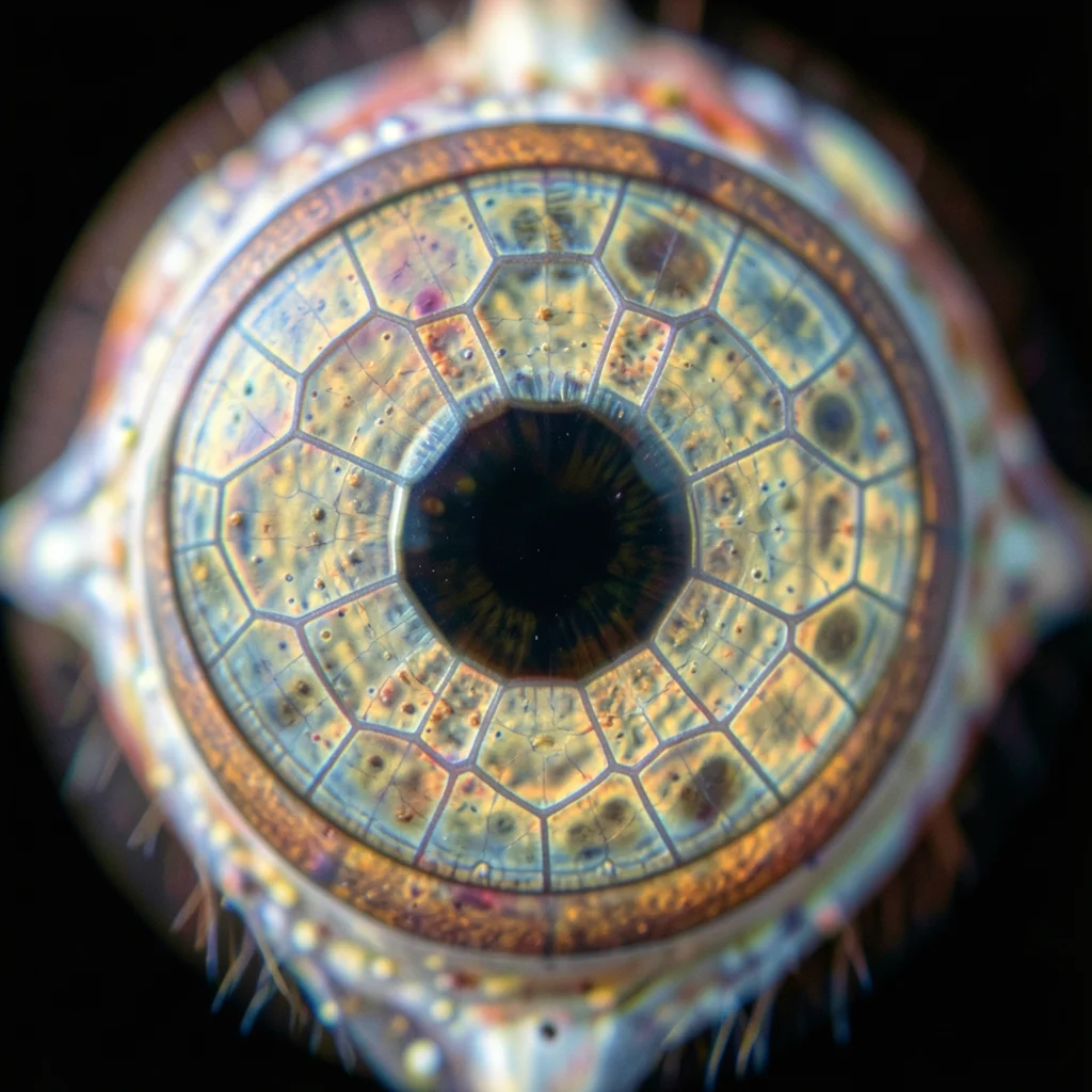Compound eye surface, hexagonal ommatidial array of an insect eye at extreme mag