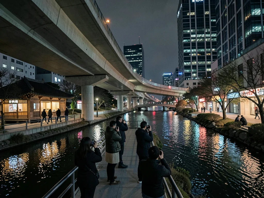 Cheonggyecheon stream at night