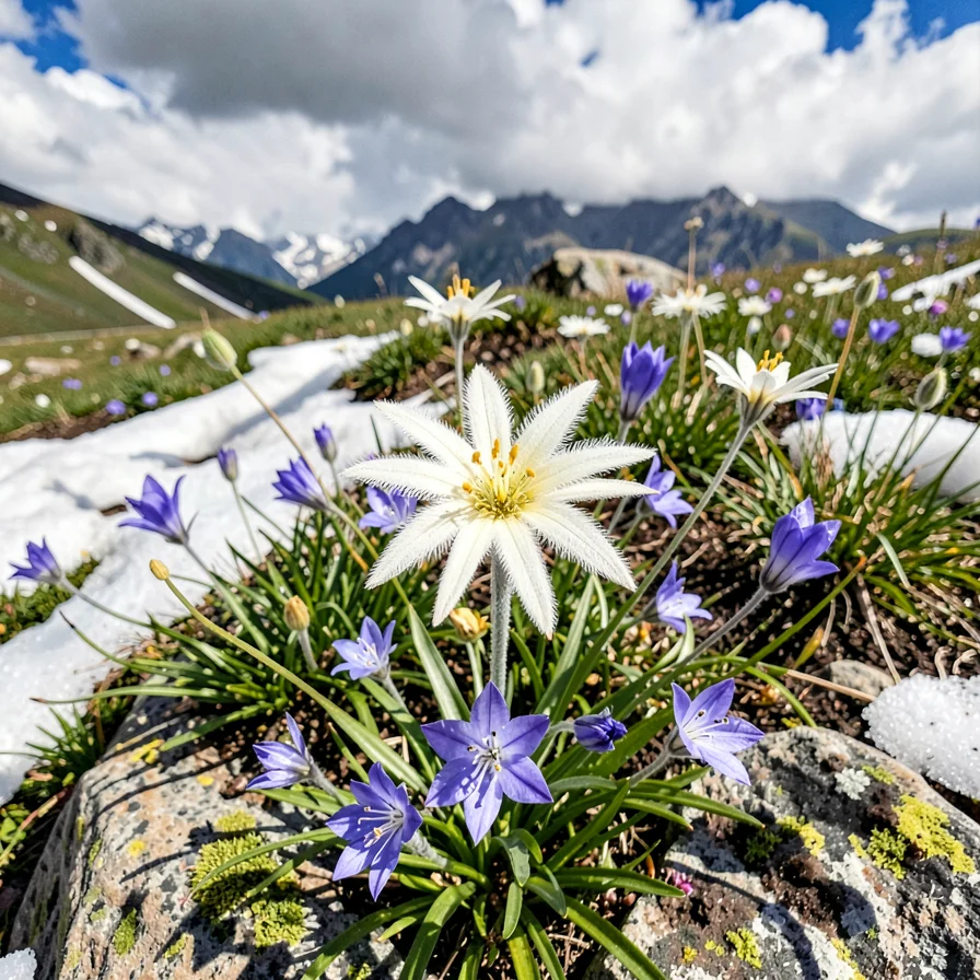 Edelweiss overhead on limestone ledge