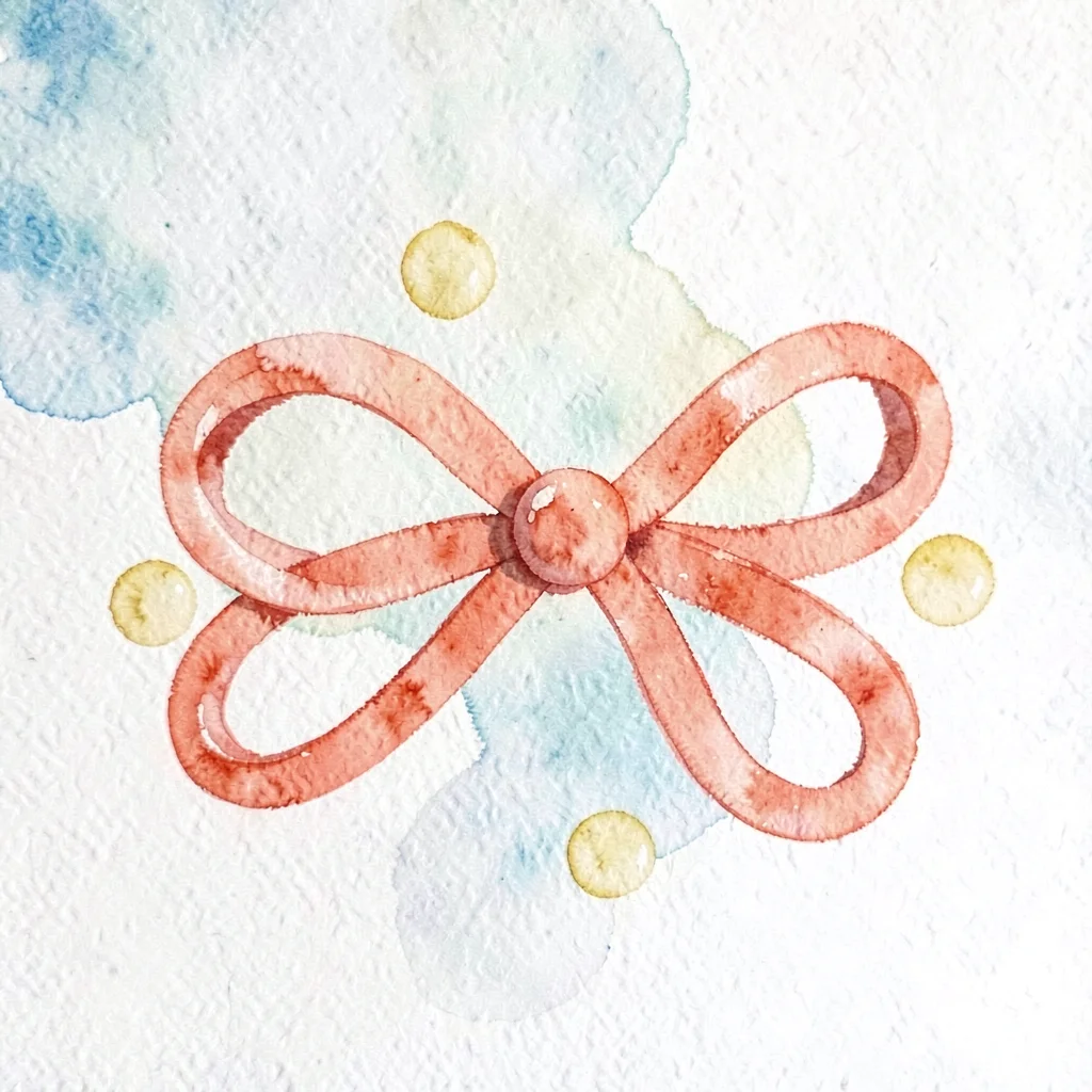 abstract single ribbon-loop abstract — coral ribbon looped into a single bow wit