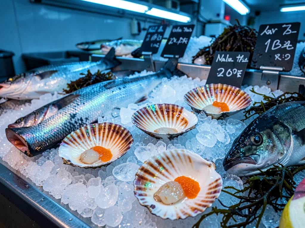 Scallops Open on Crushed Ice