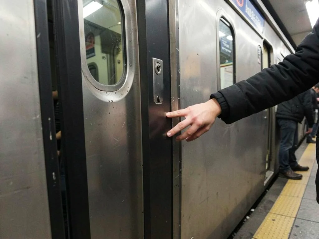 Subway doors closing, someone's hand reaching in too late, the gap between safe 