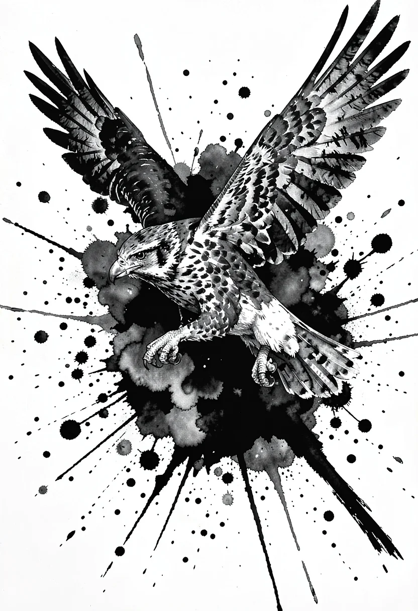 Diving falcon splatter