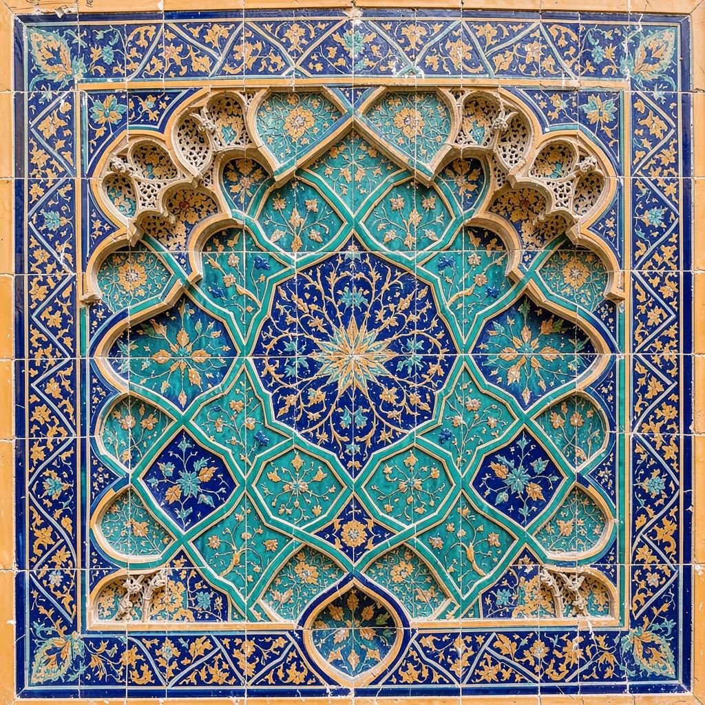 Isfahan Safavid tilework, turquoise geometric infinity, Geometric interlocking p