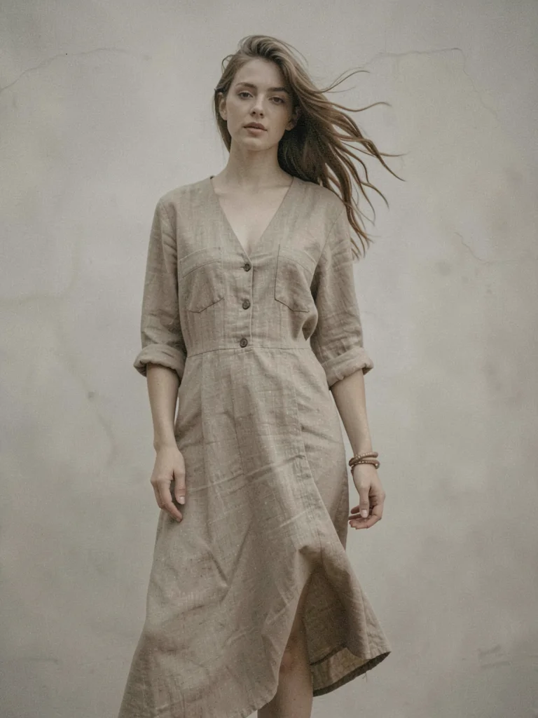 Linen dress in wind