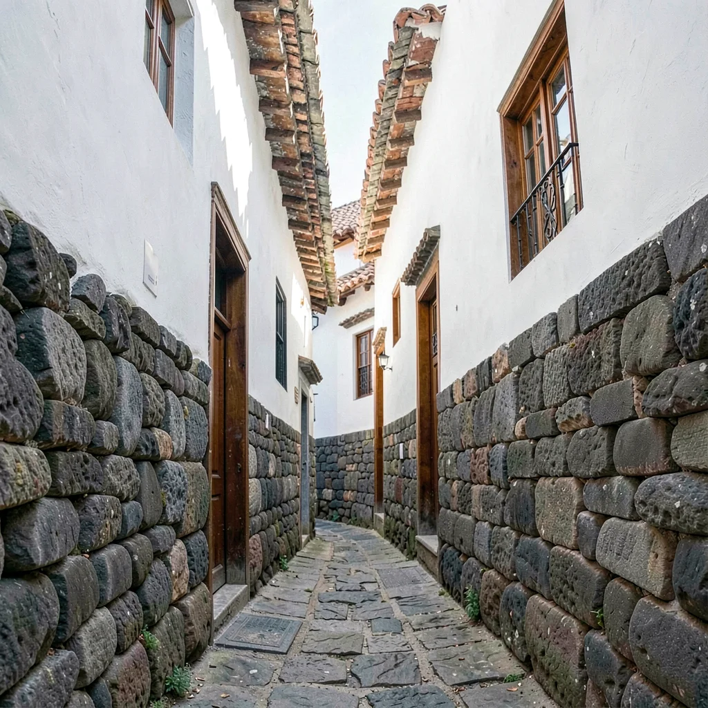 Cusco Inca-colonial interface, stone empire dialogue, A narrow alley with Inca s