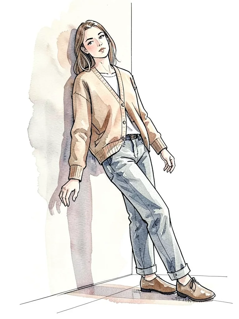 Leaning figure draped cardigan