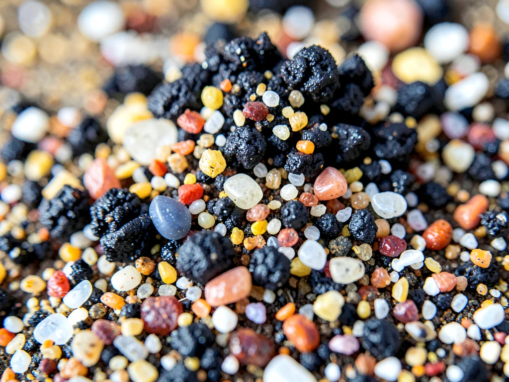 Grain size sorting visible in beach sample