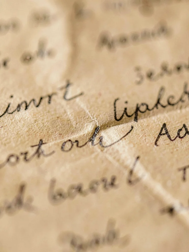 Macro of a folded apothecary instruction slip creasing along a soft horizontal v