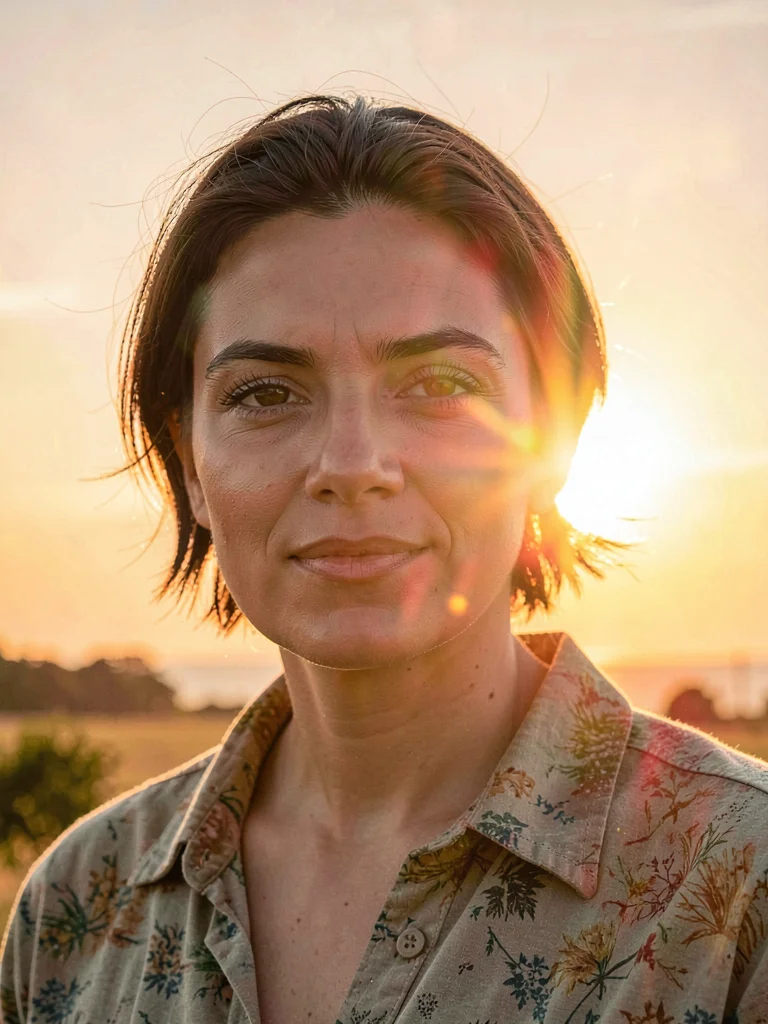 Portrait into sun with flare