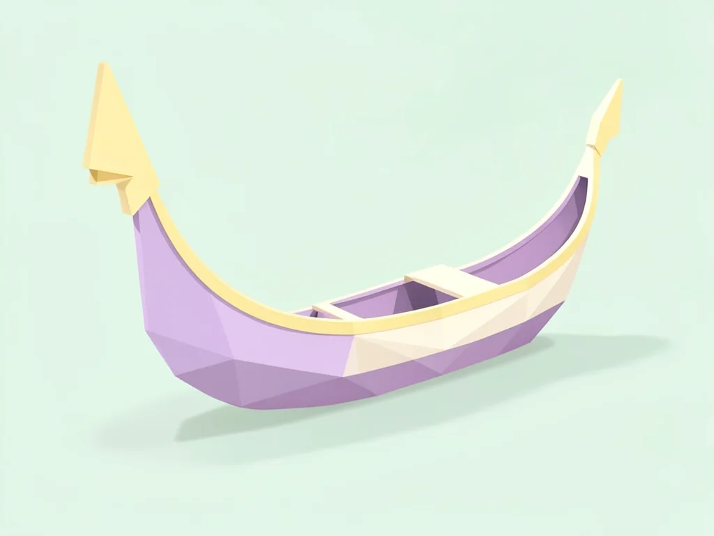 Venetian cream lowpoly gondola with a triangulated lavender prow and butter-yell
