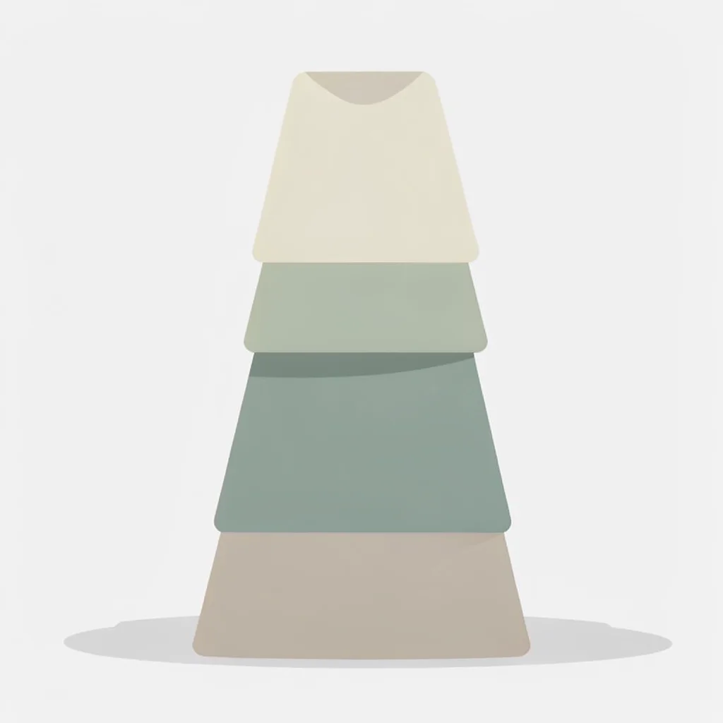 Flat-vector composition of stacked translucent garment shapes aligning into a so