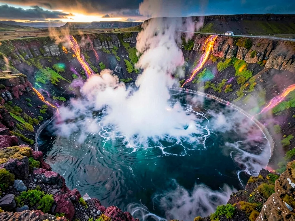 Geothermal vent creating steam column