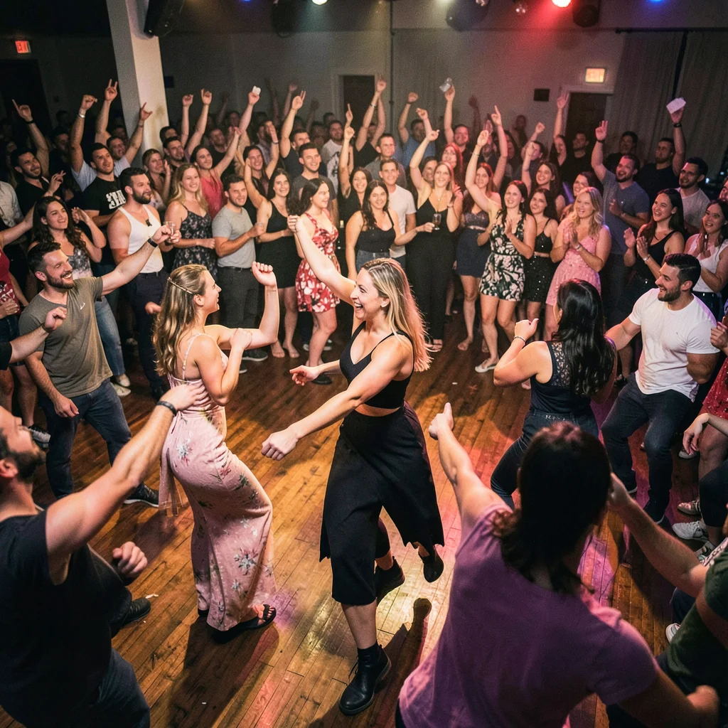 Dance floor packed with movement