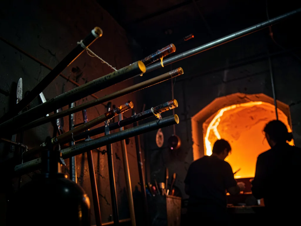 Pipe Rack Against Furnace Glow