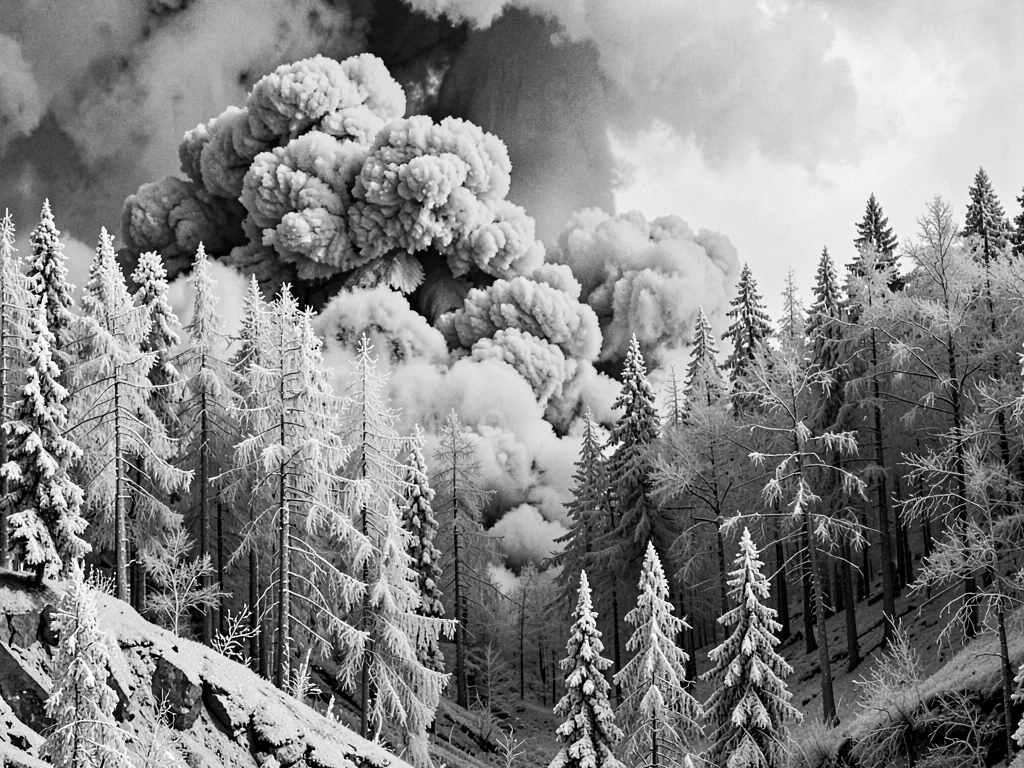 Ash-coated forest ghostly gray