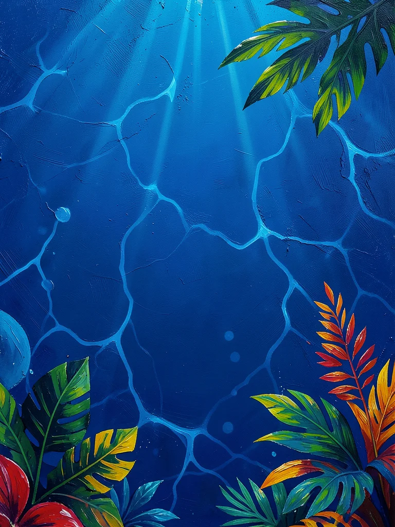 Deep ocean blue gradient with subtle caustic light patterns, calming underwater 