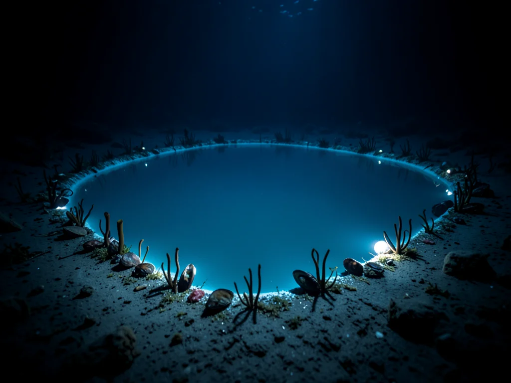 A deep-ocean brine pool — a lake of hypersaline water sitting on the ocean floor
