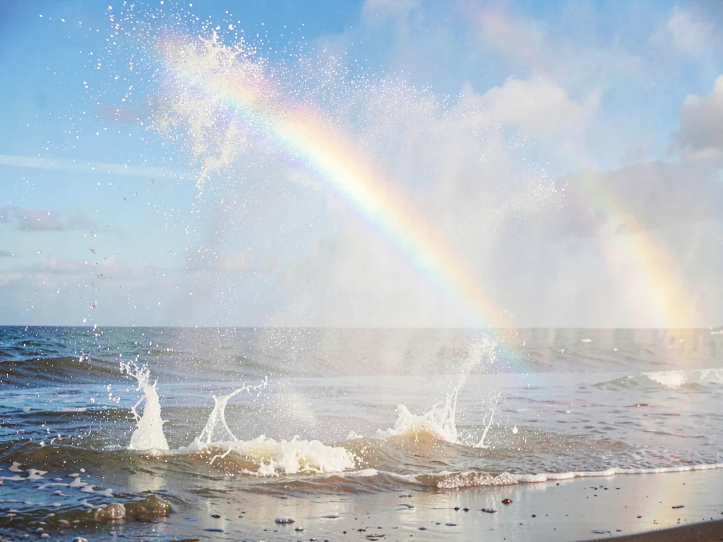 Spray catching light creating rainbow