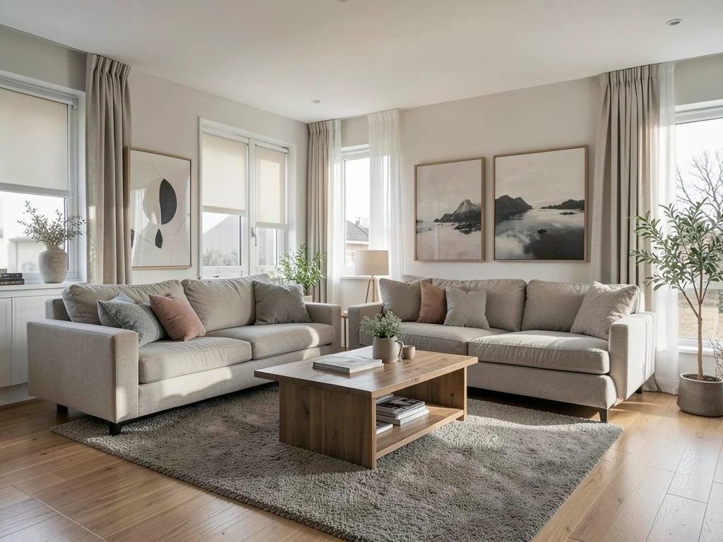 Living room interior with week-long exposure, furniture sharp but where people s