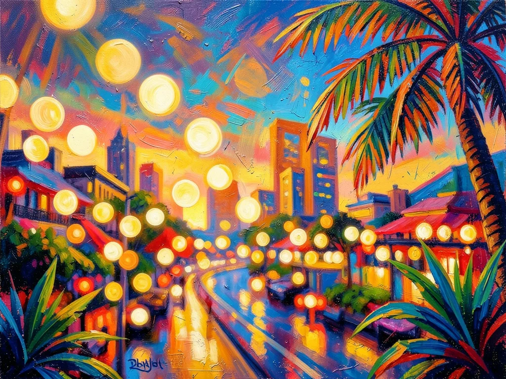Soft bokeh lights in warm gold and amber tones, blurred city evening, festive fe