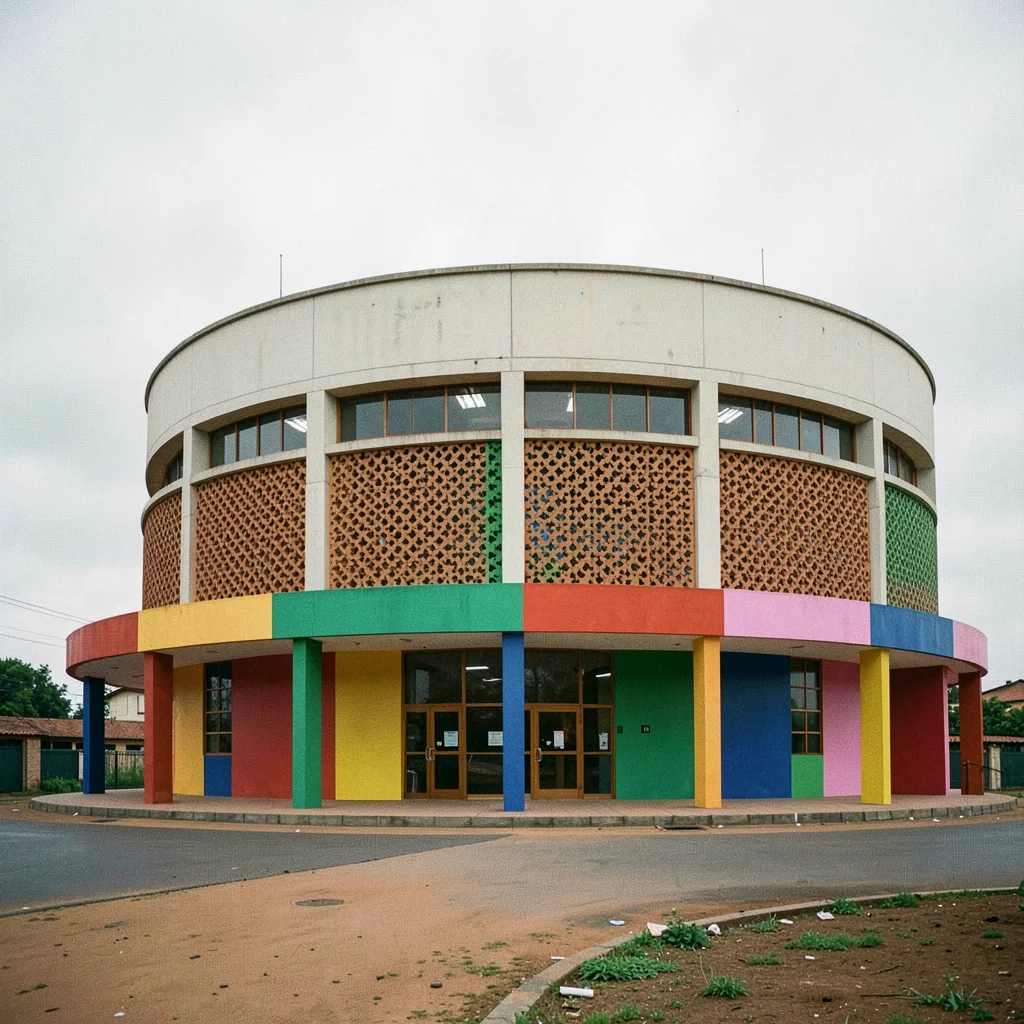 Overcast flat light in Accra, Ghana turning surfaces into pure color fields, Nat
