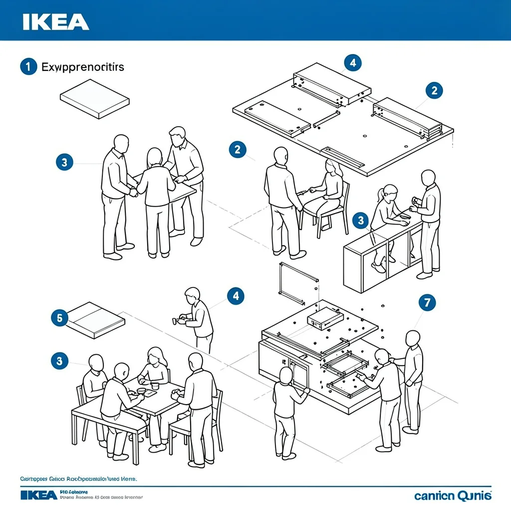 Exploded view of a family gathering showing social dynamics as separate parts
