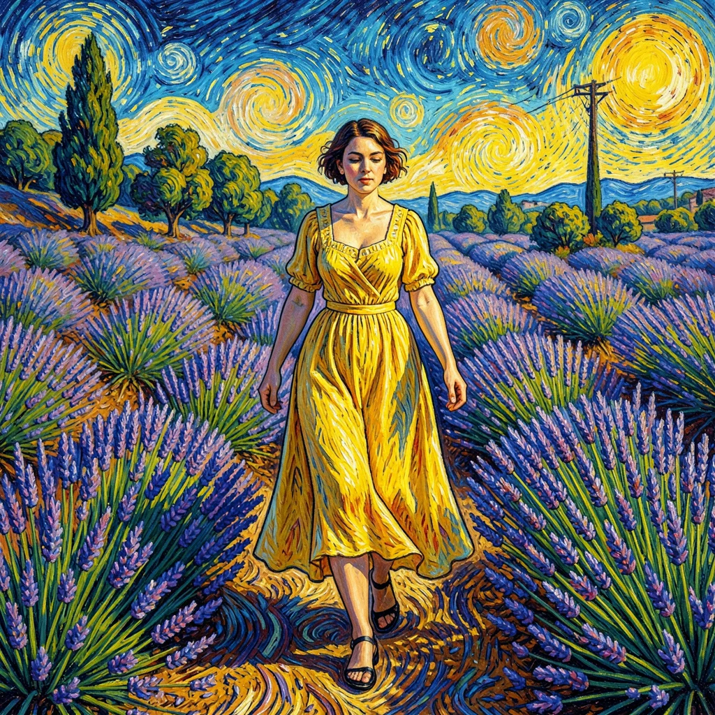 Post-impressionist Provençal intensity, emotional saturated color, A woman in a 