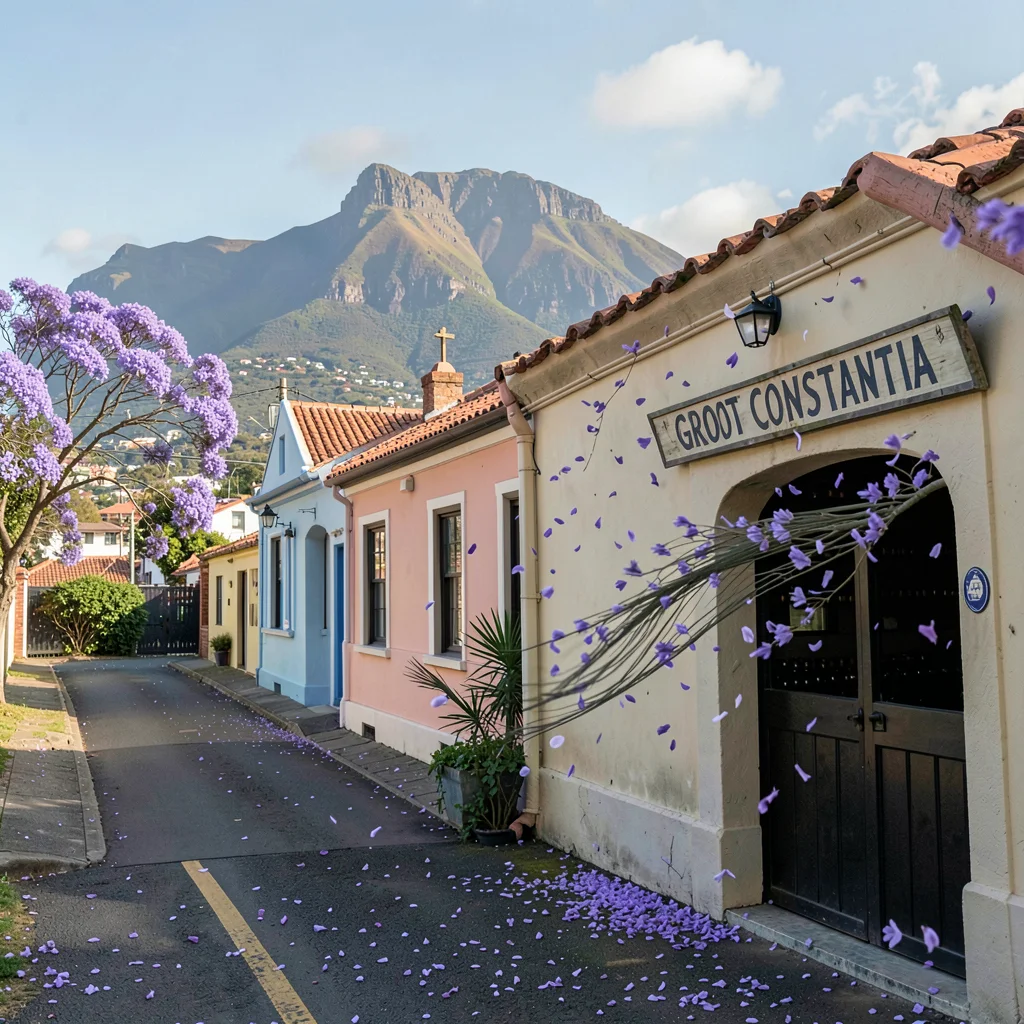 Cape Town southeaster wind shaping the scene, Groot Constantia wine cellar doorw