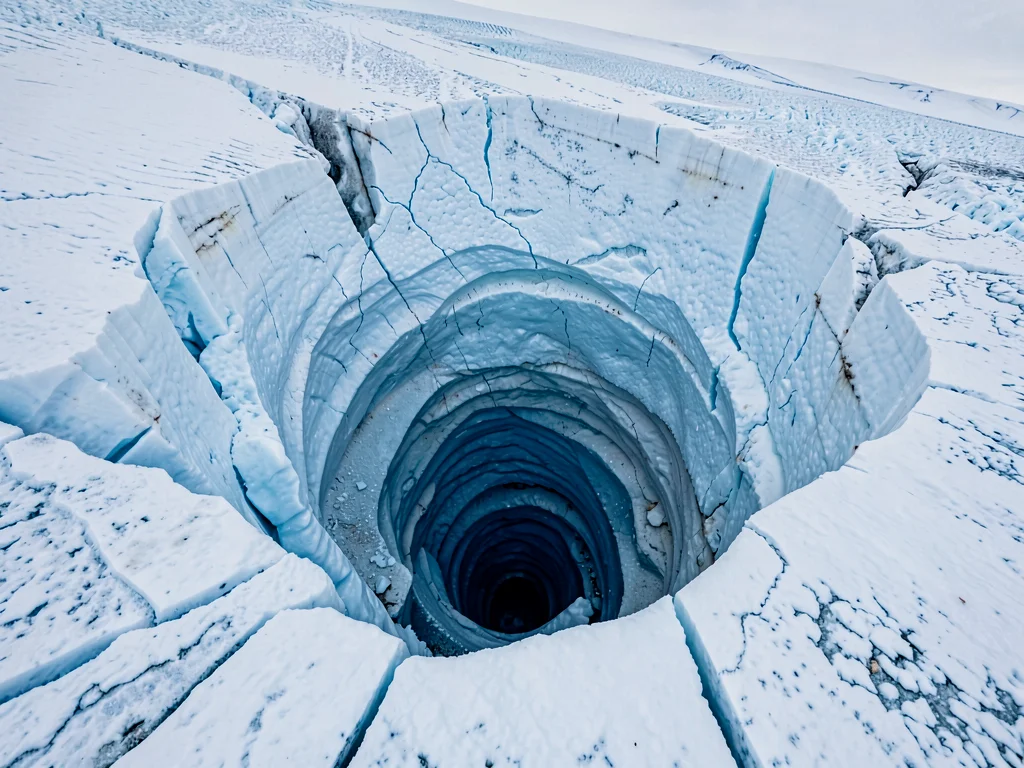 Moulin spiral descending into blue dark