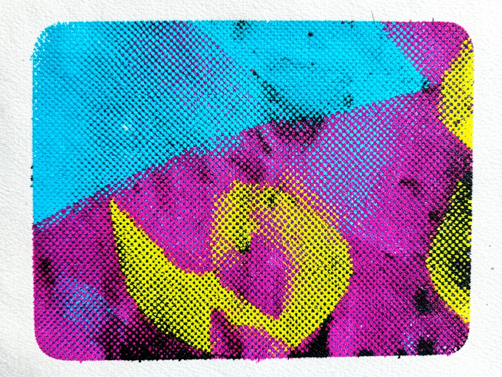 Screen fabric mesh macro, woven polyester threads creating the stencil grid thro