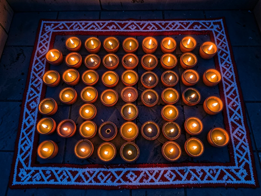 Overhead Grid of Twenty Diyas